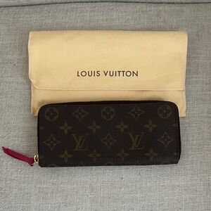 Louis Vuitton Dark Brown Monogram Wallet with Pink Accent